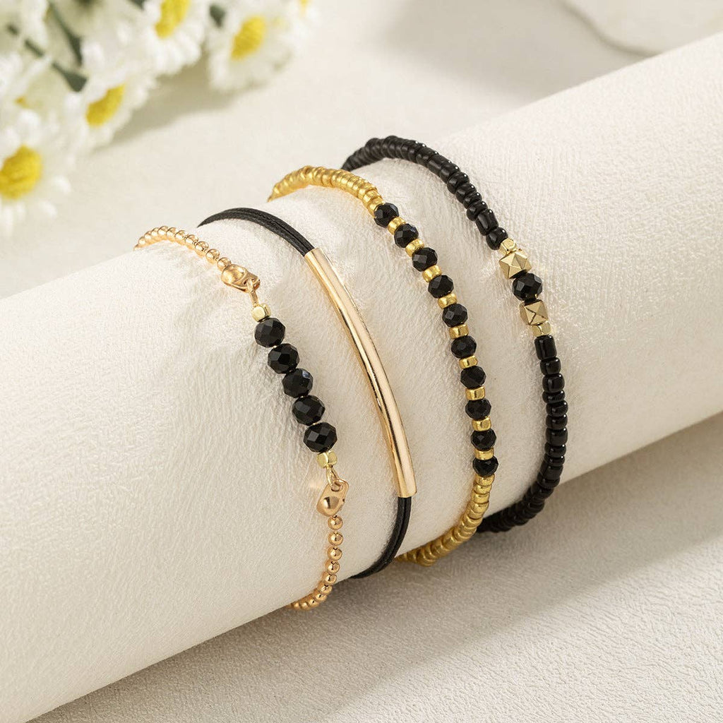 Trendy Geometric Beaded Handmade Leather Bracelets Set: XY-1331