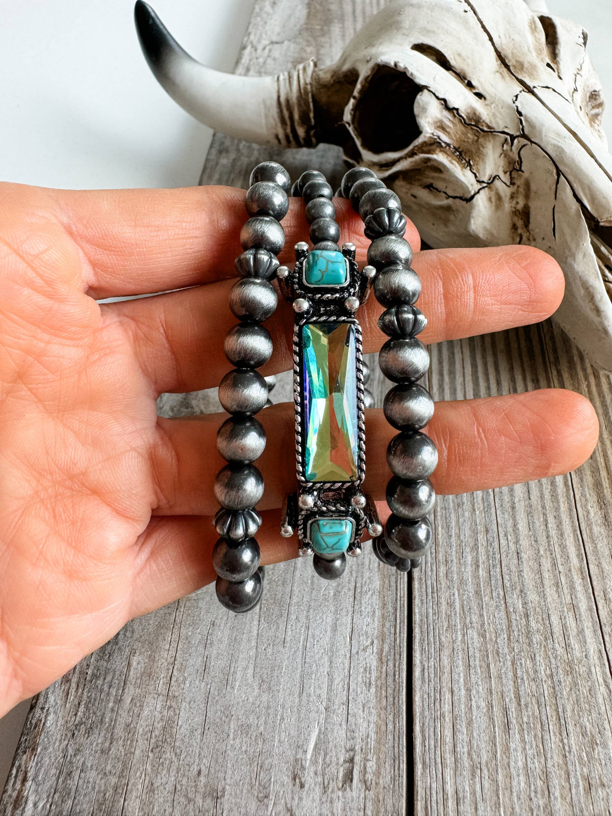 WESTERN STYLE BEADED BRACELET SET: TURQUOISE