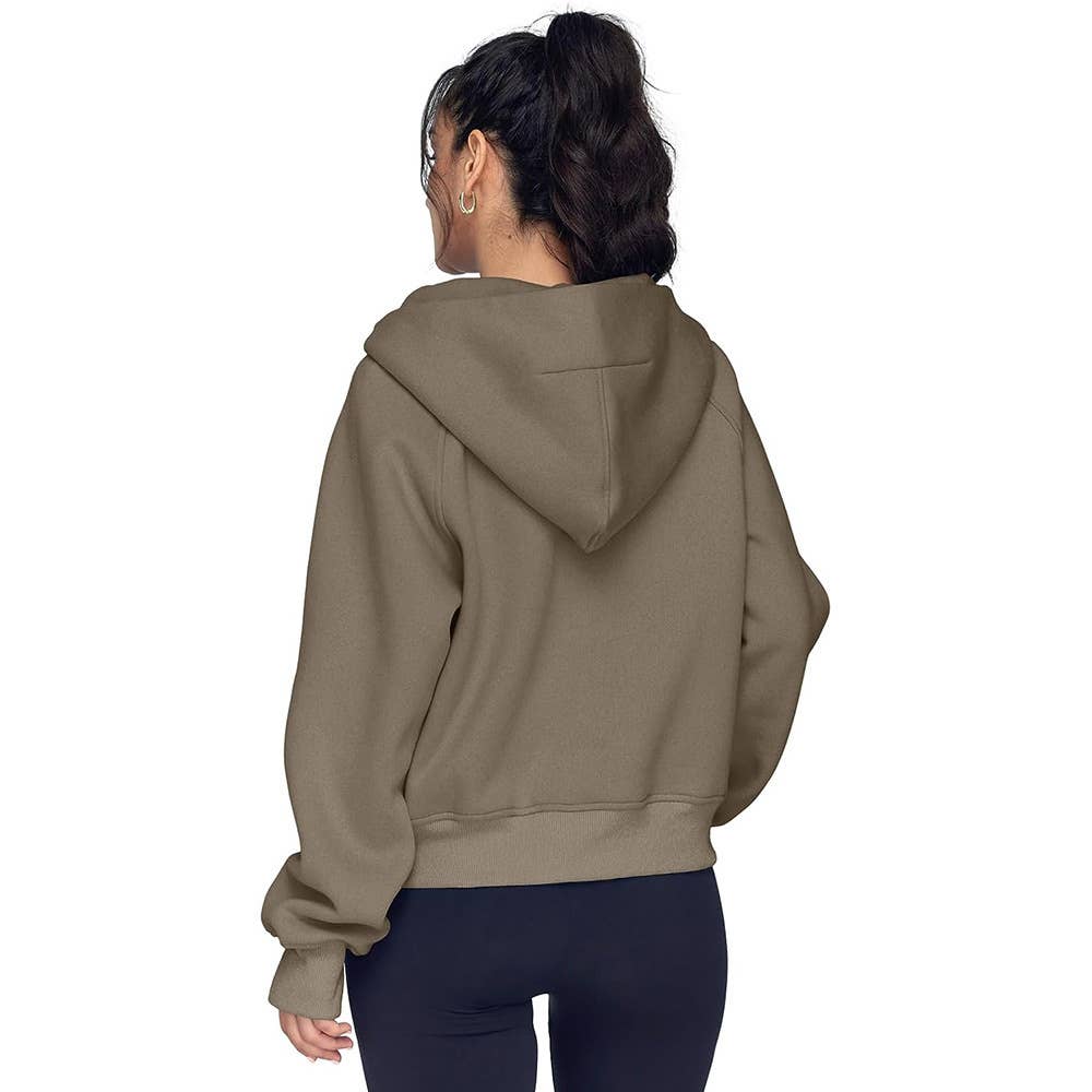 Athleisure half zip fleece hoodie funnel neck jacket: Black / M