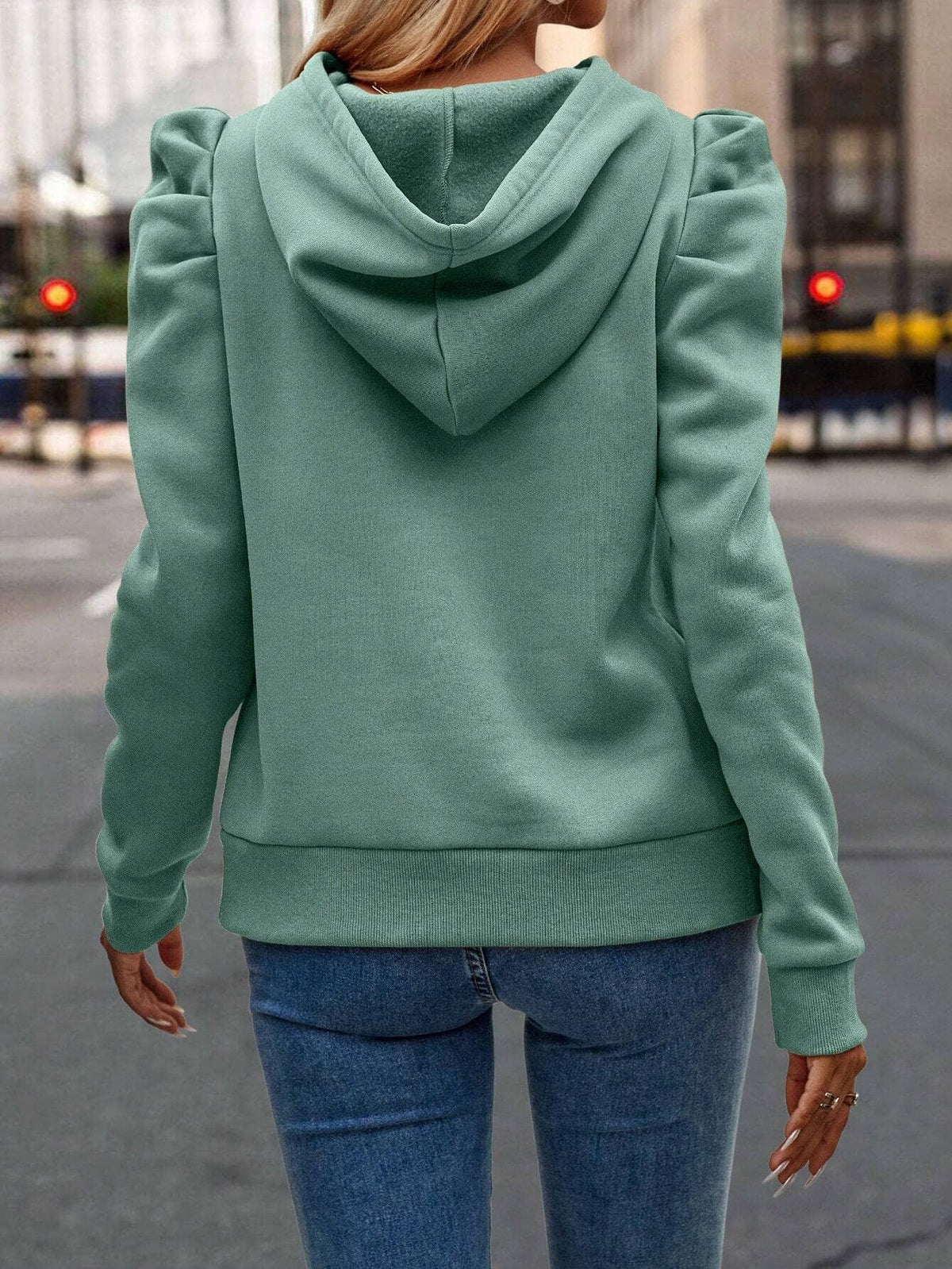 Hooded Solid Color Casual Sweatshirt: Navy / L