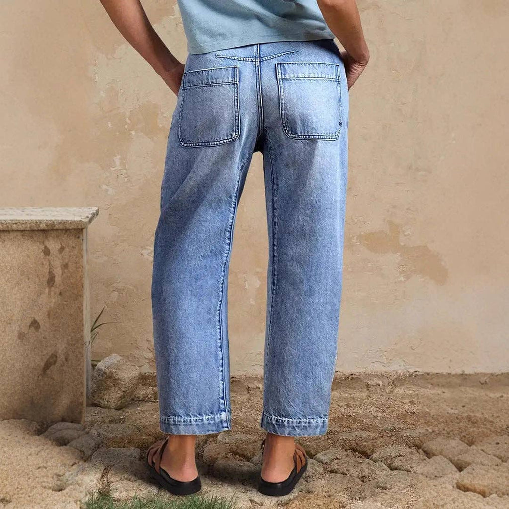 Trendy Casual High-Waisted Loose-Fit Denim Cropped Pants: Light Blue / L