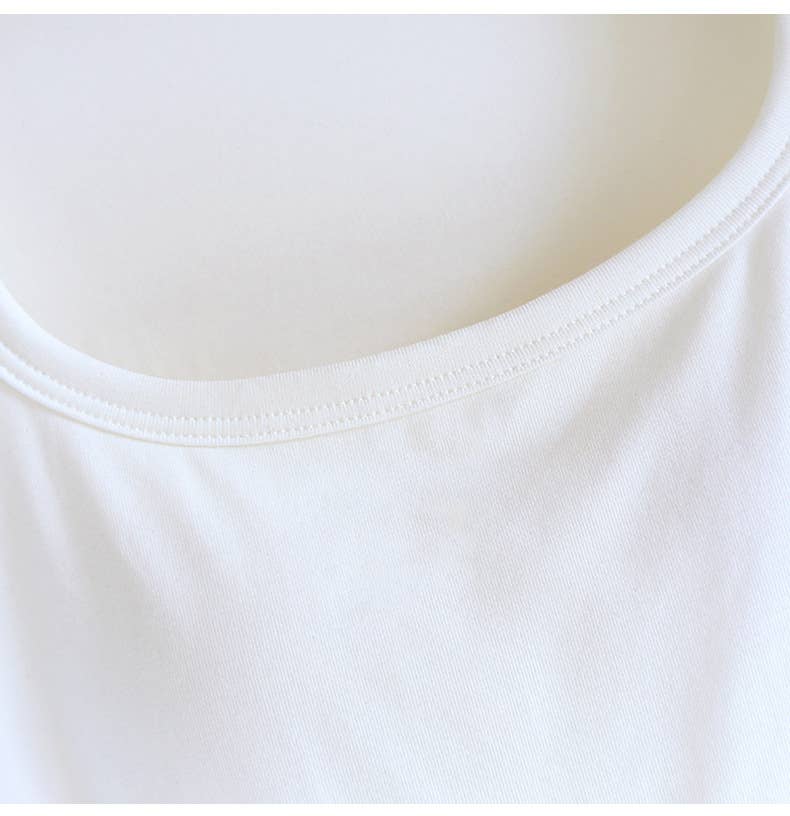 Queen-anne neck cotton blend built-in bra tank top: White / XL