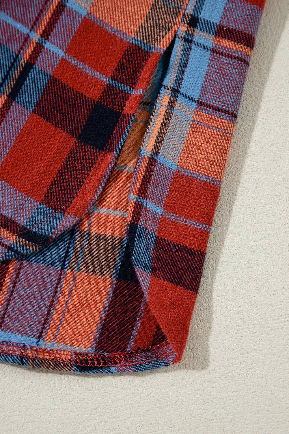 Women's Plaid Print Loose Vintage Shirt: Orange / 100%Cotton / M