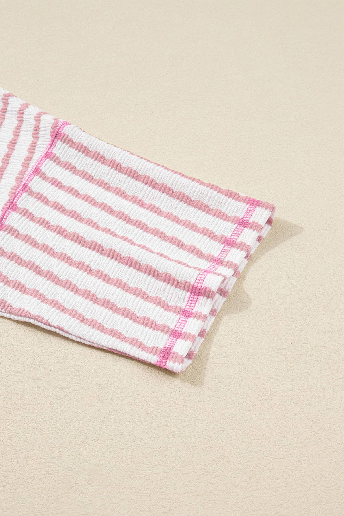 Stripe Textured Knit Split Hem Half Sleeve Top | S-4X: Pink Stripe / Plus-1X