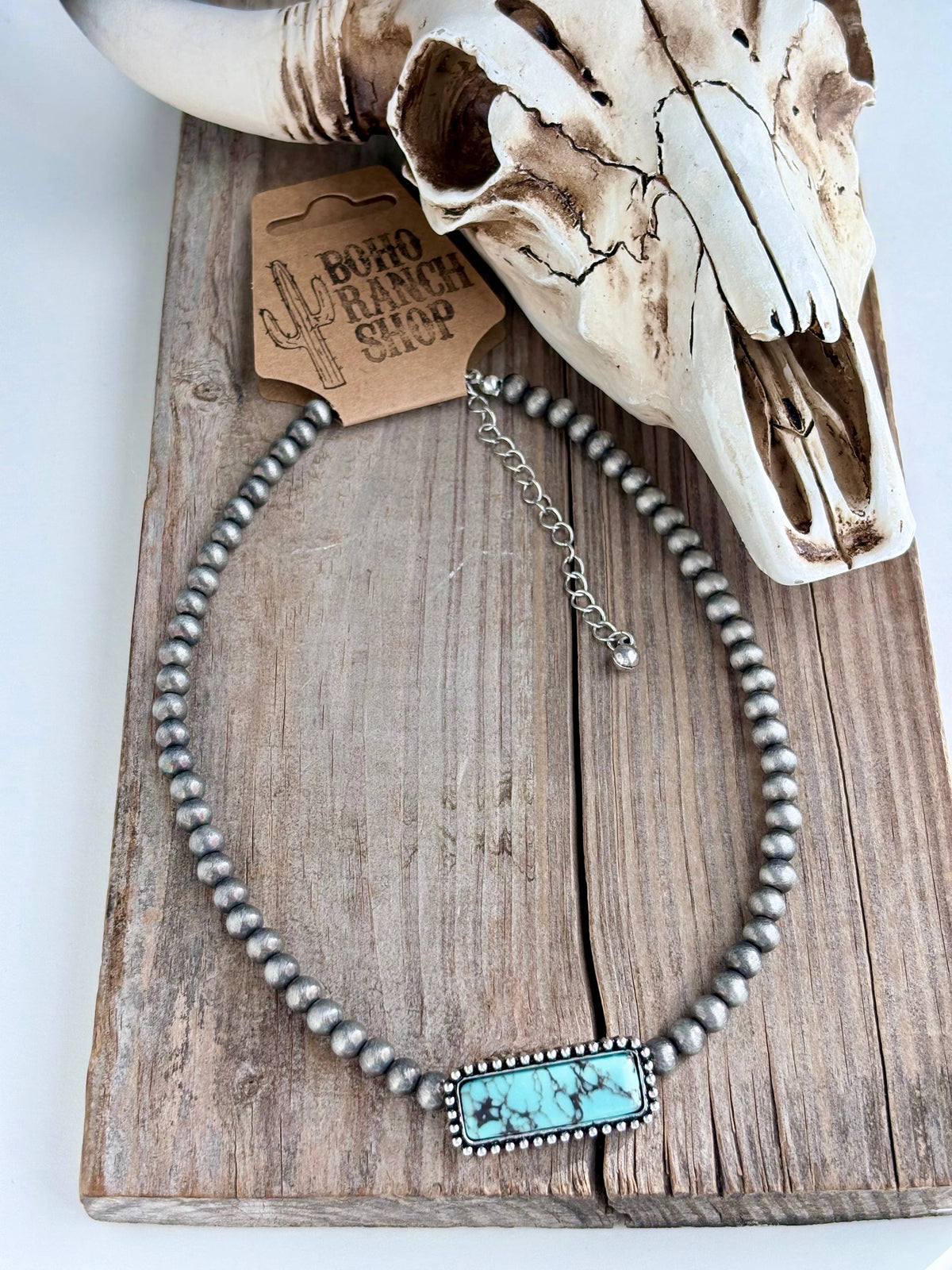 Western Turquoise Stone Pendant Navajo Pearl Choker Necklace: OVAL