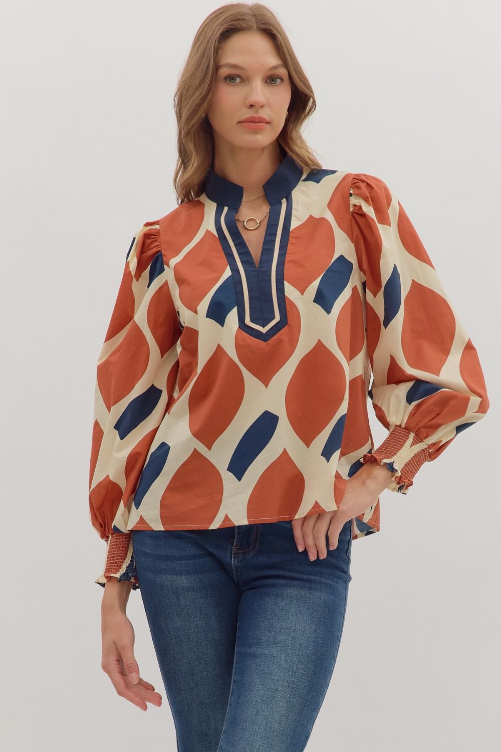 Geometric Print Long Sleeve Top