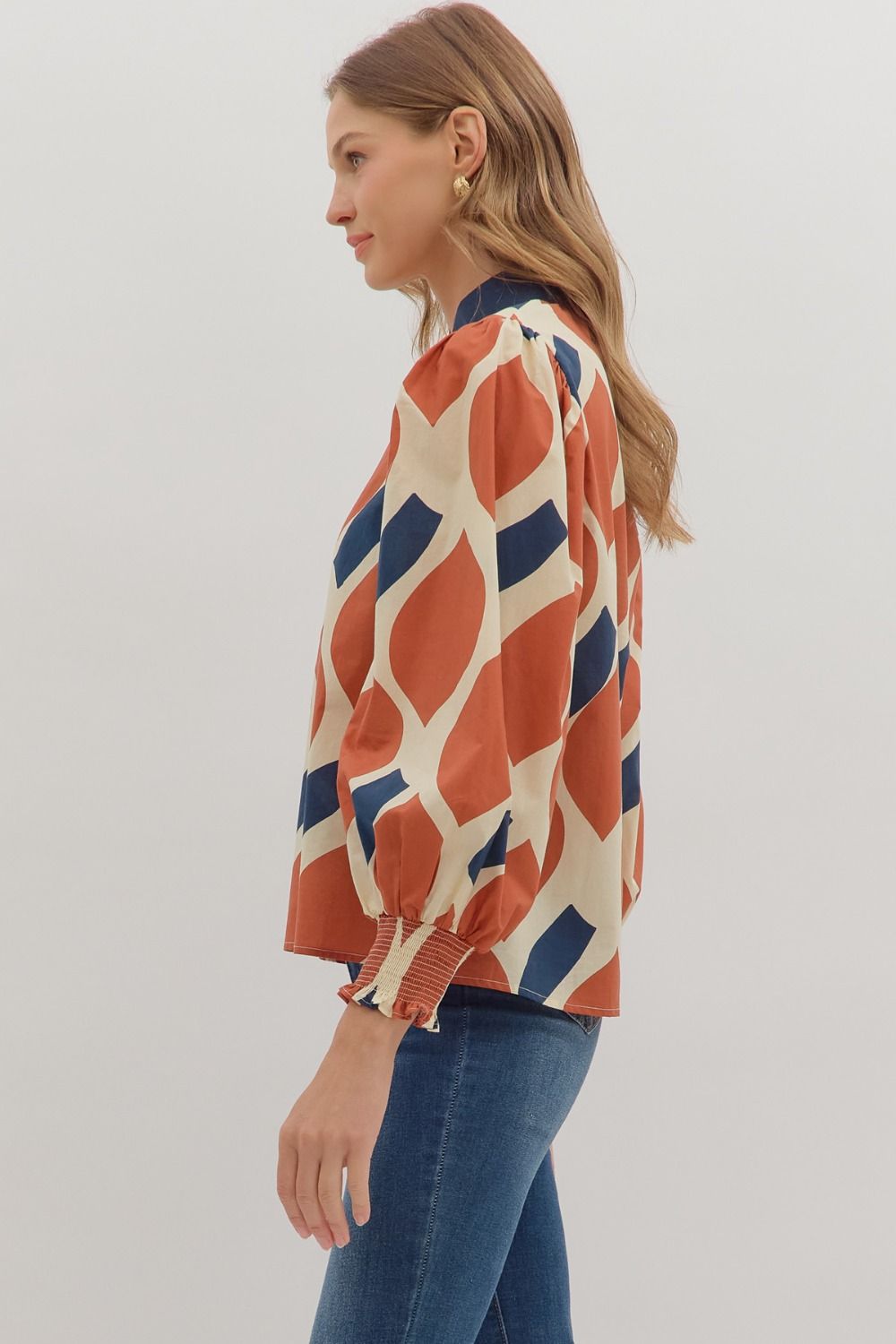 Geometric Print Long Sleeve Top