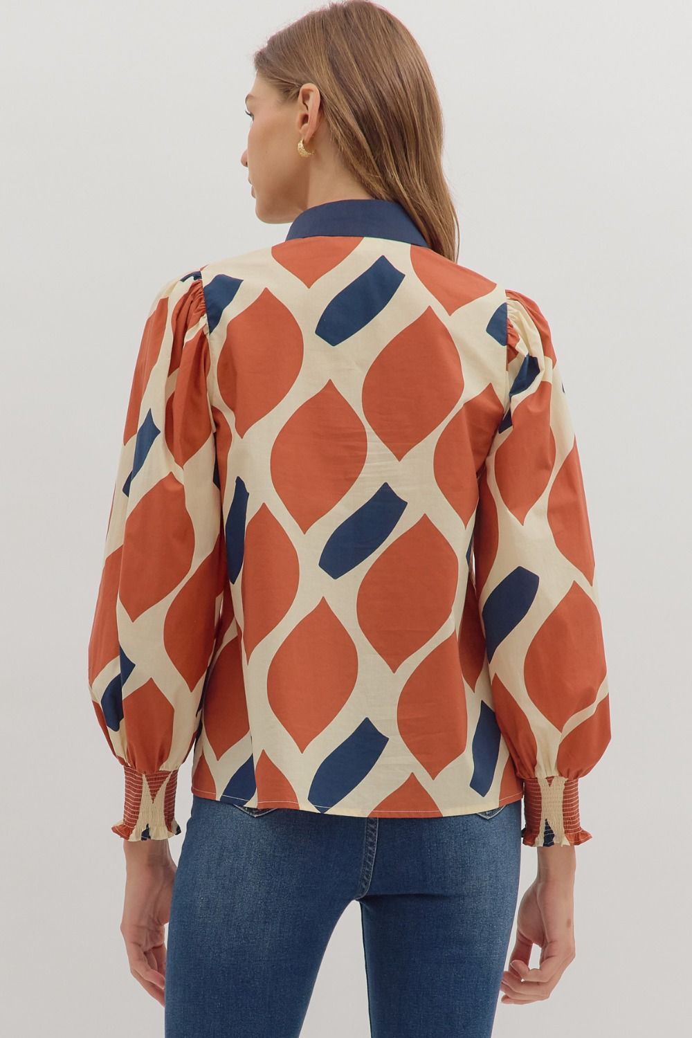 Geometric Print Long Sleeve Top
