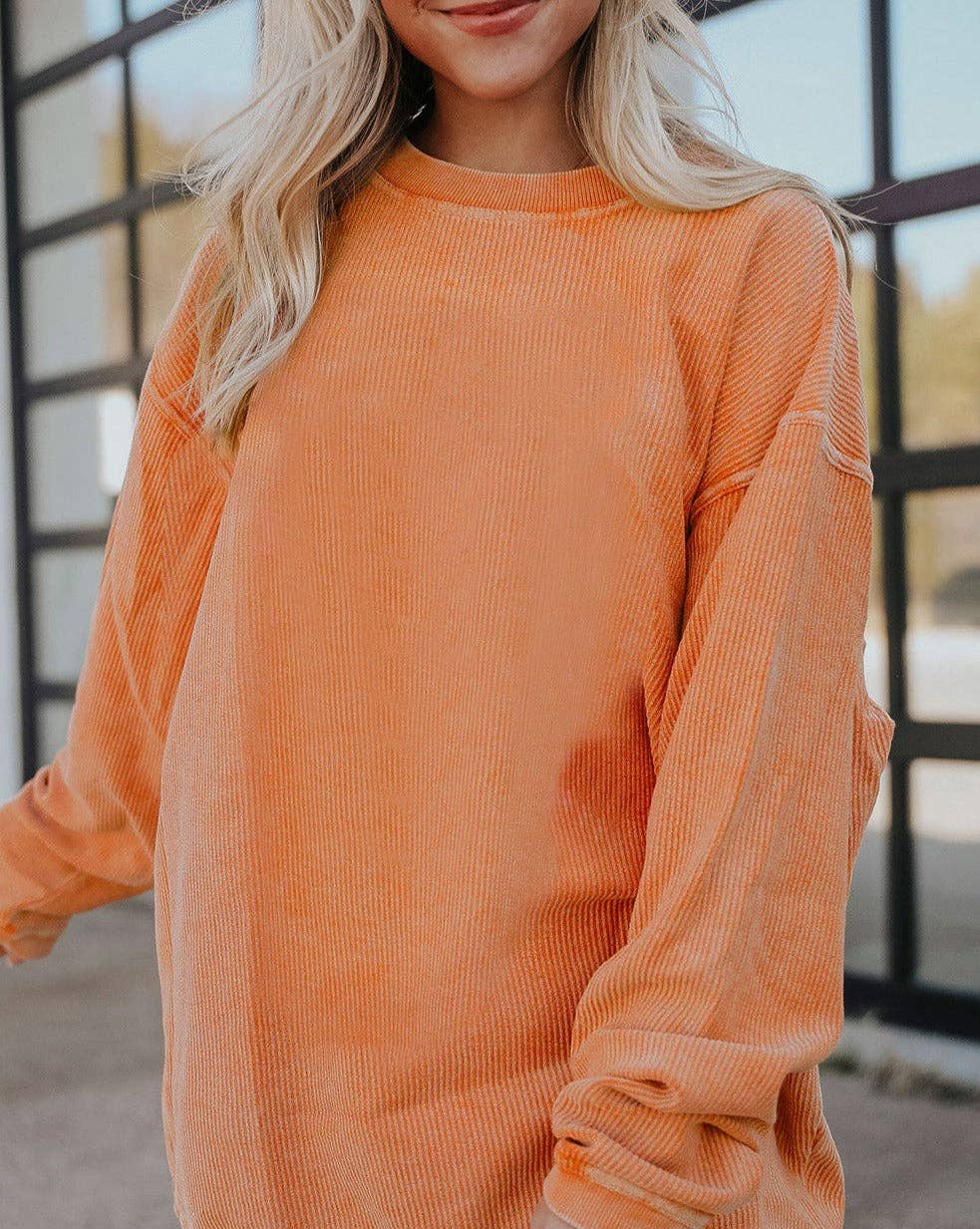 Ribbed Corded Oversized Sweatshirt: Grass Green / 100%Polyester / M