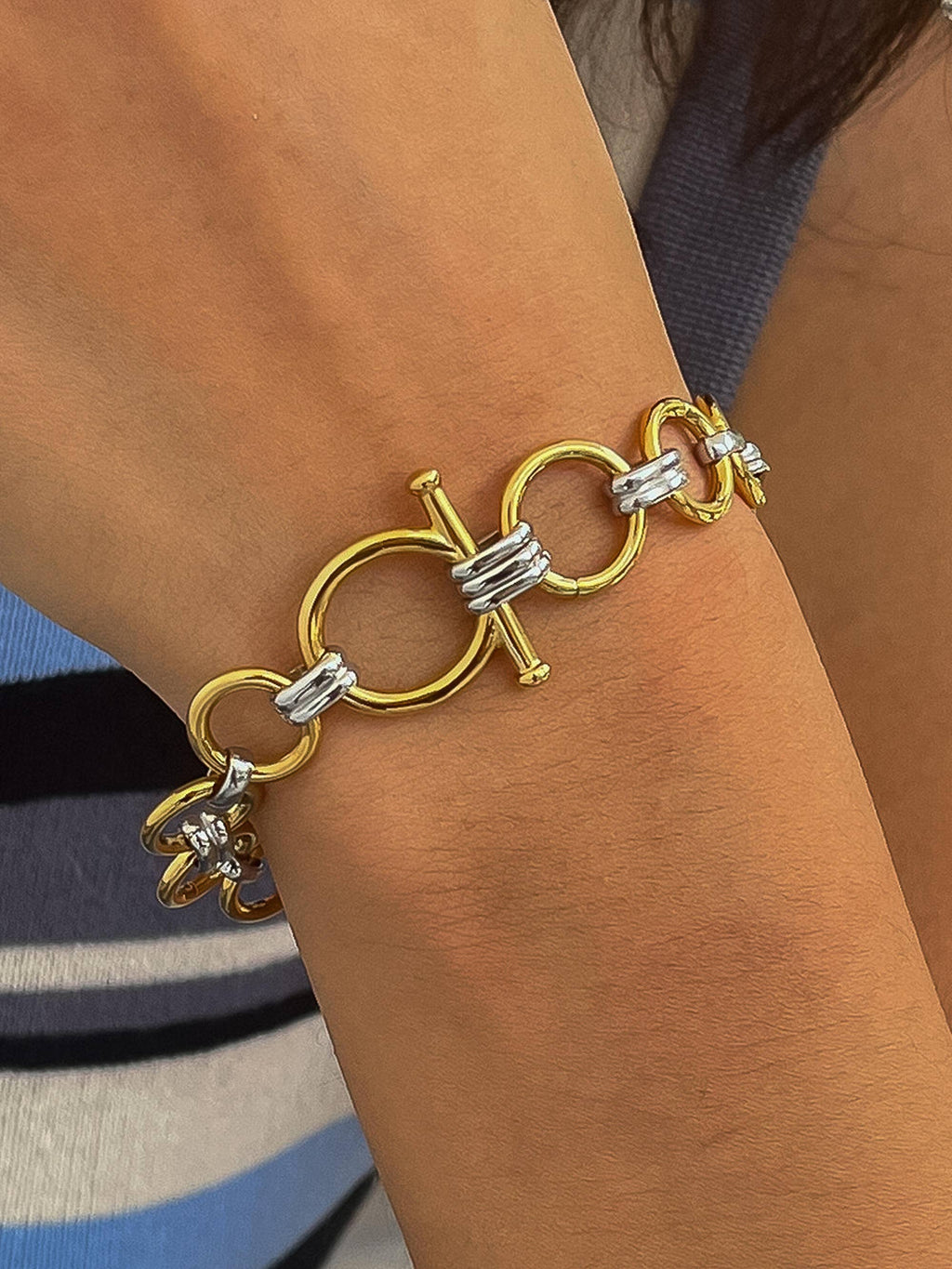Céliane 18K Gold Non-Tarnish Two-Tone Link Bracelet: Multi-Colored
