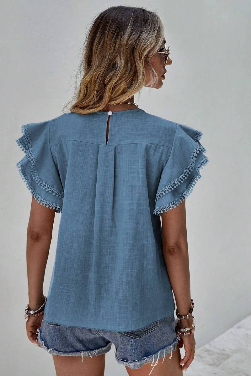 CWTBLS1120_SUMMER BAGGY BAT-SLEEVED SHORT-SLEEVED TOP: Pink / (XL) 1